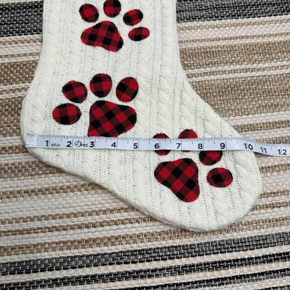 Pet Accessories Christmas Stocking Paw Print Cable Knit Faux Fur White Multi - Picture 7 of 7